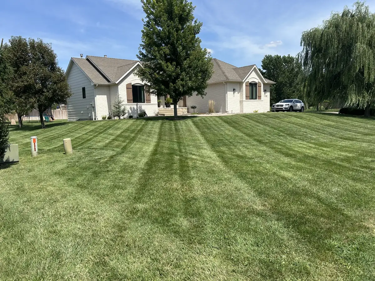 Front yard lawn mowing and trimming by Prestige Lawn Care